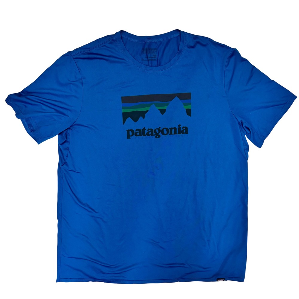Patagonia Capilene Daily Graphic Tee Blue XL Fitz Roy Logo Mens Shirt